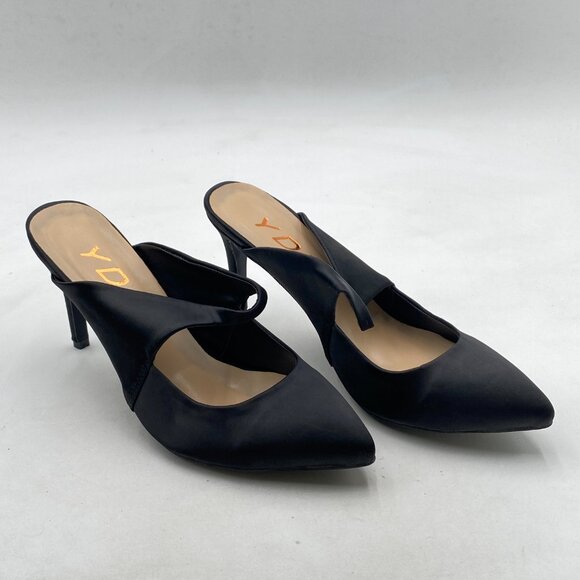YDN Black Pointy Toe High Heel Mules Slip on Clogs Stiletto Slide Sandals Shoes - Picture 4 of 8